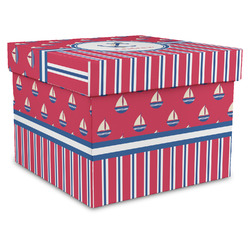 Sail Boats & Stripes Gift Box with Lid - Canvas Wrapped - X-Large (Personalized)