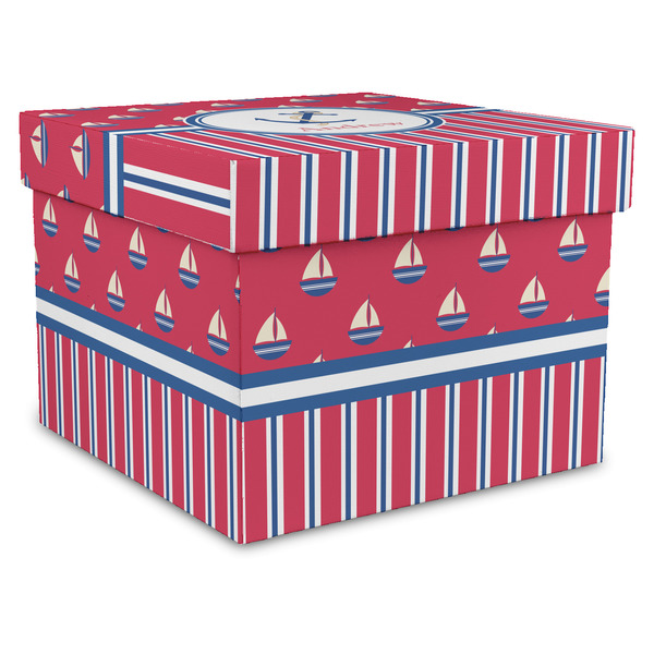 Custom Sail Boats & Stripes Gift Box with Lid - Canvas Wrapped - X-Large (Personalized)