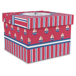 Sail Boats & Stripes Gift Box with Lid - Canvas Wrapped - XX-Large (Personalized)