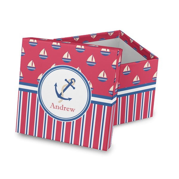 Custom Sail Boats & Stripes Gift Box with Lid - Canvas Wrapped (Personalized)