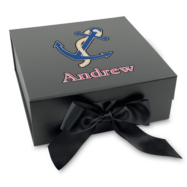 Custom Sail Boats & Stripes Gift Box with Magnetic Lid - Black (Personalized)