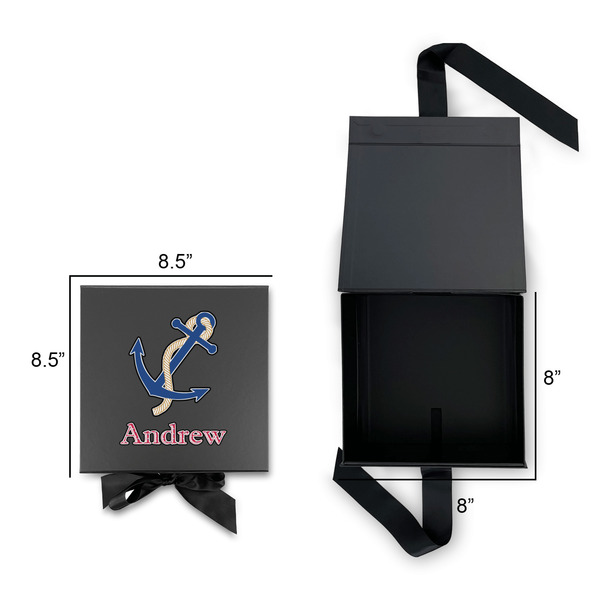 Sail Boats & Stripes Gift Boxes with Magnetic Lid - Black - Open & Closed