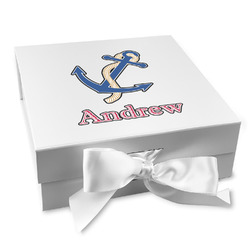 Sail Boats & Stripes Gift Box with Magnetic Lid - White (Personalized)