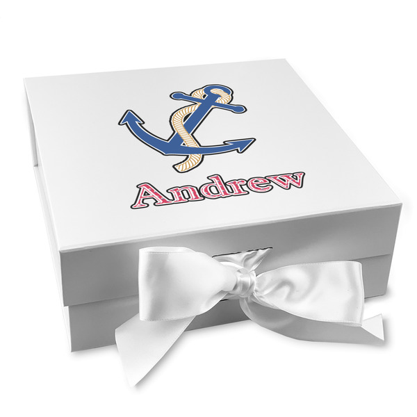 Custom Sail Boats & Stripes Gift Box with Magnetic Lid - White (Personalized)