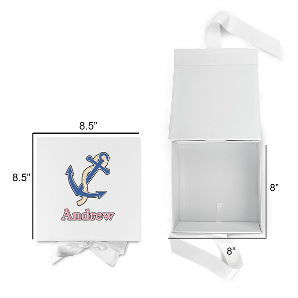 Sail Boats & Stripes Gift Boxes with Magnetic Lid - White - Open & Closed