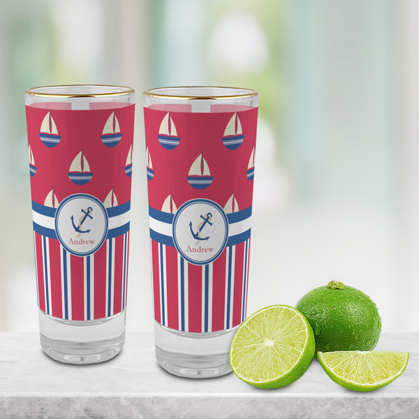 Sail Boats & Stripes Glass Shot Glass - 2 oz - LIFESTYLE