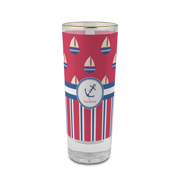 Custom Sail Boats & Stripes 2 oz Shot Glass -  Glass with Gold Rim - Set of 4 (Personalized)