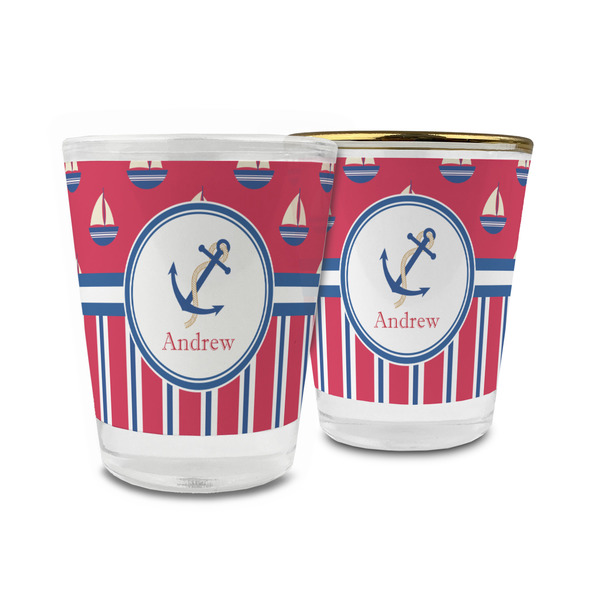 Custom Sail Boats & Stripes Glass Shot Glass - 1.5 oz (Personalized)