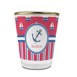 Sail Boats & Stripes Glass Shot Glass - 1.5 oz - with Gold Rim - Single (Personalized)