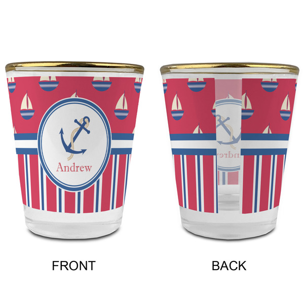 Sail Boats & Stripes Glass Shot Glass - with gold rim - APPROVAL
