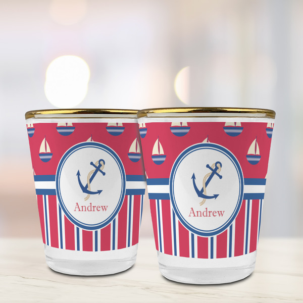 Sail Boats & Stripes Glass Shot Glass - with gold rim - LIFESTYLE