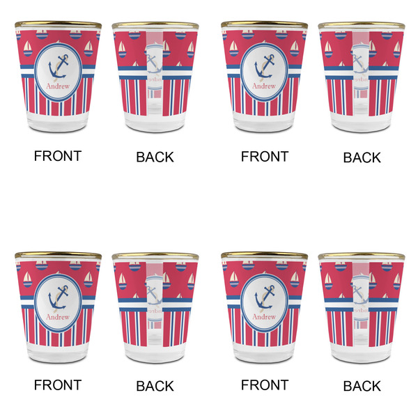 Sail Boats & Stripes Glass Shot Glass - with gold rim - Set of 4 - APPROVAL