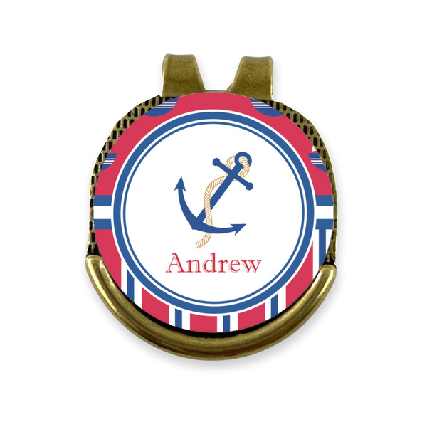 Custom Sail Boats & Stripes Golf Ball Marker - Hat Clip - Gold