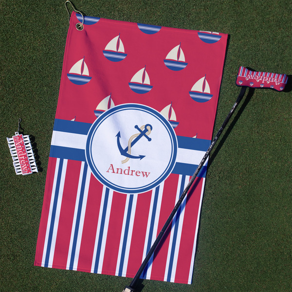 Custom Sail Boats & Stripes Golf Towel Gift Set (Personalized)