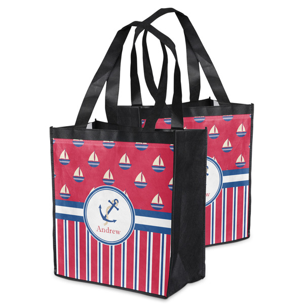 Sail Boats & Stripes Grocery Bag - MAIN