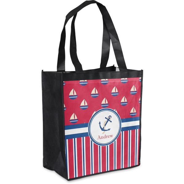 Custom Sail Boats & Stripes Grocery Bag (Personalized)