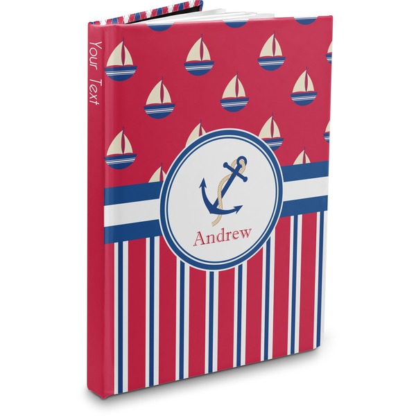 Custom Sail Boats & Stripes Hardbound Journal - 7.25" x 10" (Personalized)