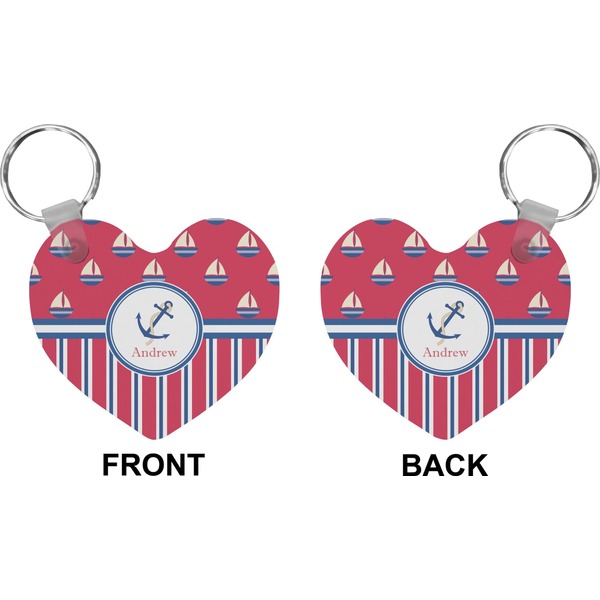 Sail Boats & Stripes Heart Keychain (Front + Back)