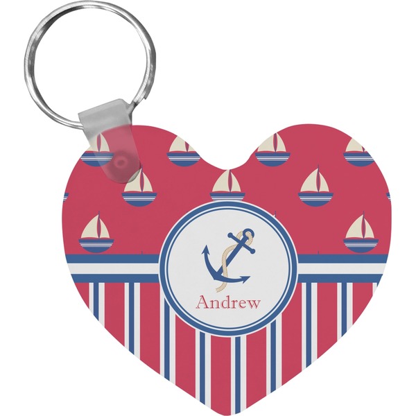 Custom Sail Boats & Stripes Heart Plastic Keychain w/ Name or Text