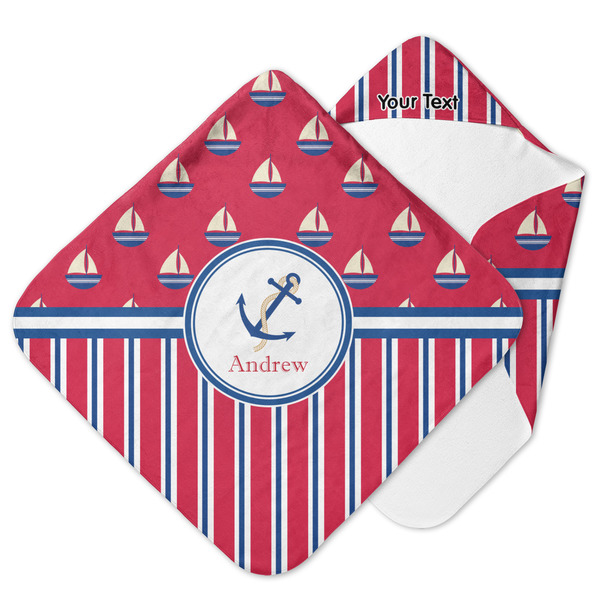 Custom Sail Boats & Stripes Hooded Baby Towel (Personalized)
