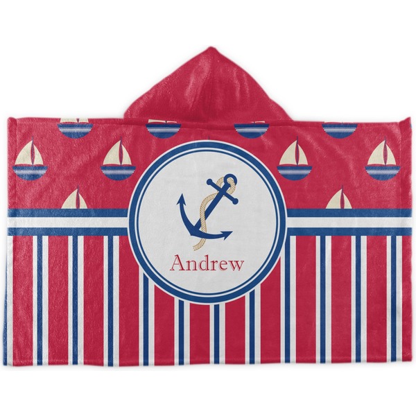 Custom Sail Boats & Stripes Kids Hooded Towel (Personalized)