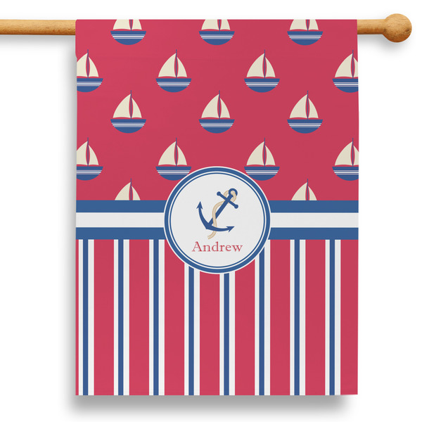 Custom Sail Boats & Stripes 28" House Flag - Double Sided (Personalized)