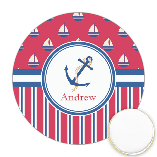 Custom Sail Boats & Stripes Printed Cookie Topper - Round (Personalized)