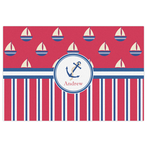 Sail Boats & Stripes Indoor / Outdoor Rug - 4'x6' - Front Flat