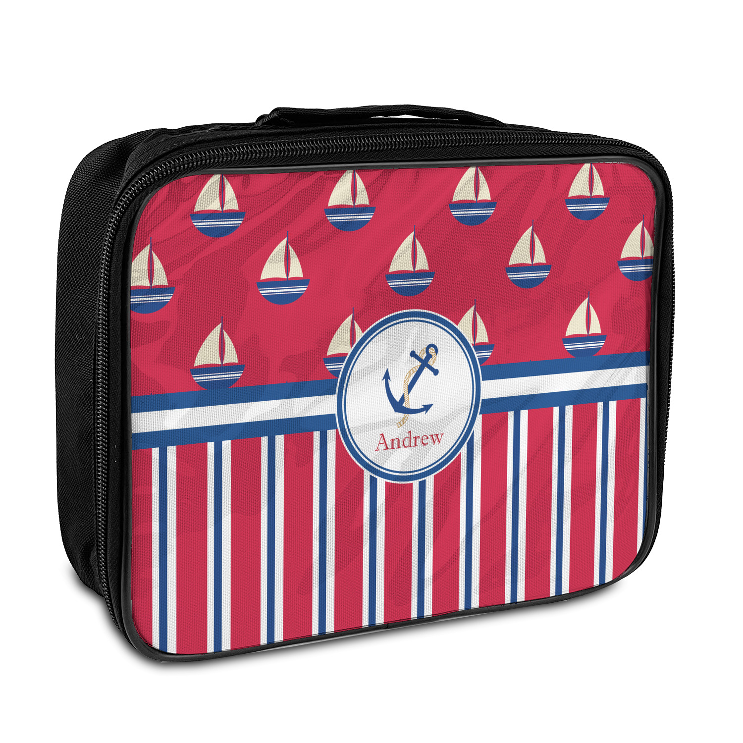 Sail Boats & Stripes Insulated Lunch Bag (Personalized) YouCustomizeIt