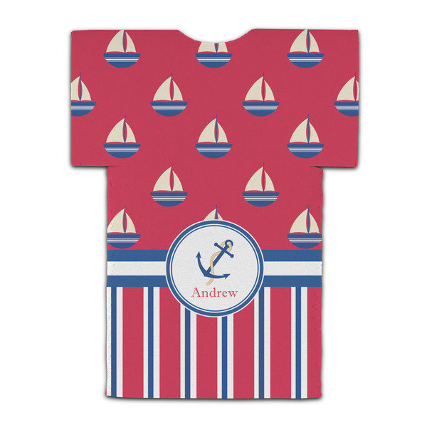 Sail Boats & Stripes Jersey Bottle Cooler - BACK (flat)