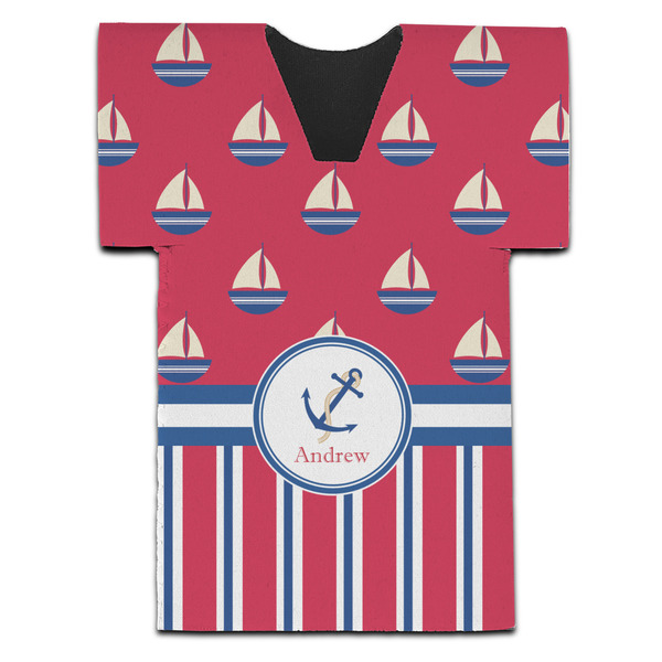 Custom Sail Boats & Stripes Jersey Bottle Cooler (Personalized)