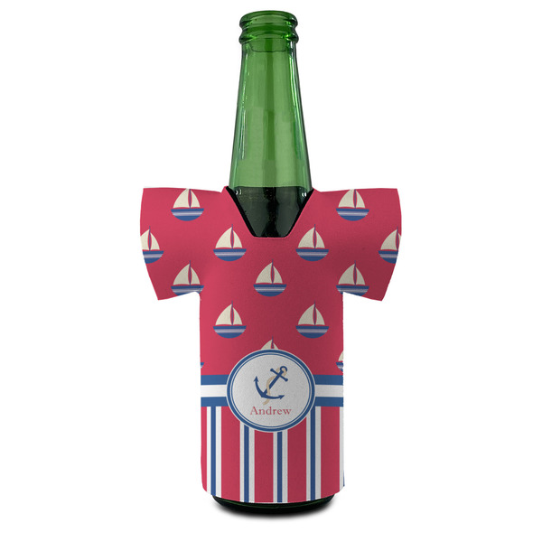 Sail Boats & Stripes Jersey Bottle Cooler - FRONT (on bottle)