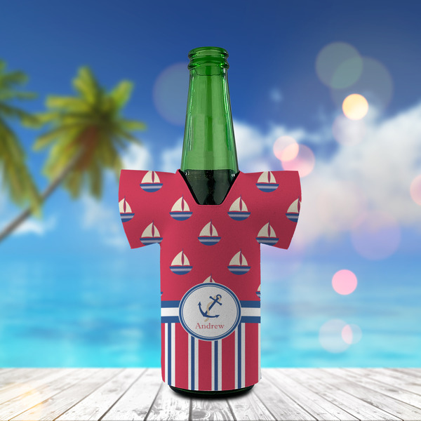 Sail Boats & Stripes Jersey Bottle Cooler - LIFESTYLE