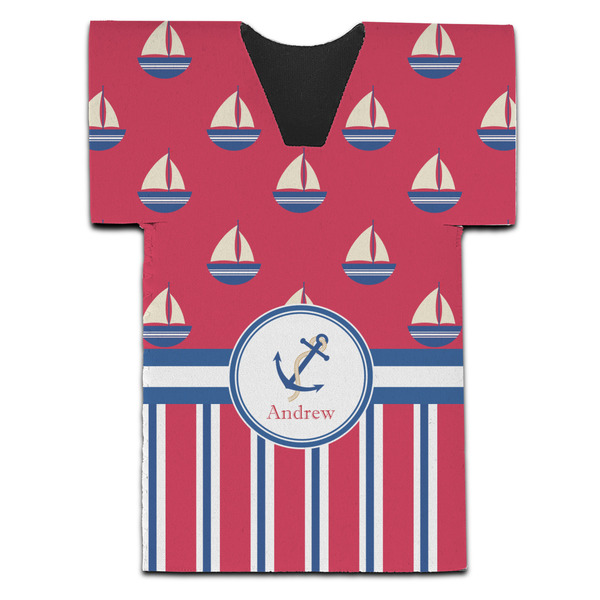Sail Boats & Stripes Jersey Bottle Cooler - Set of 4 - FRONT (flat)