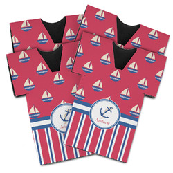 Sail Boats & Stripes Jersey Bottle Cooler - Set of 4 (Personalized)