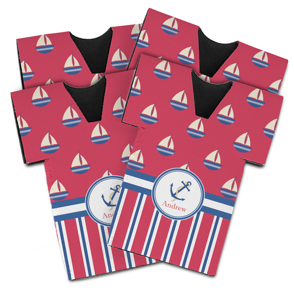 Custom Sail Boats & Stripes Jersey Bottle Cooler - Set of 4 (Personalized)