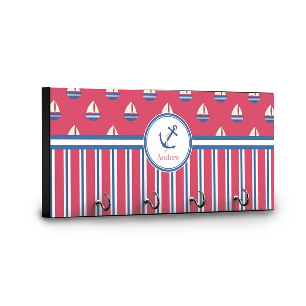 Sail Boats & Stripes Key Hanger - Front View with Hooks