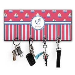 Sail Boats & Stripes Key Hanger w/ 4 Hooks w/ Graphics and Text