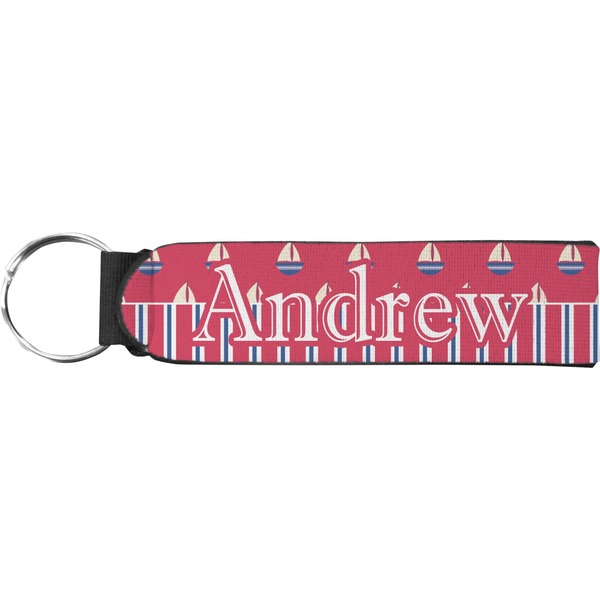 Custom Sail Boats & Stripes Neoprene Keychain Fob (Personalized)
