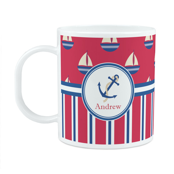 Custom Sail Boats & Stripes Plastic Kids Mug (Personalized)