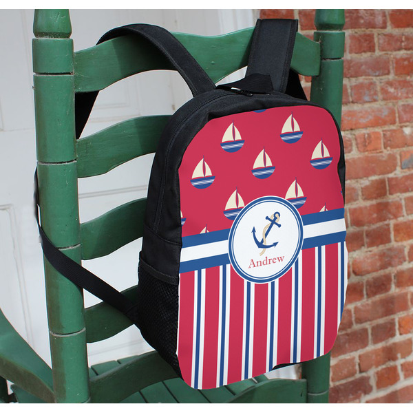 Sail Boats & Stripes Kids Backpack - In Context