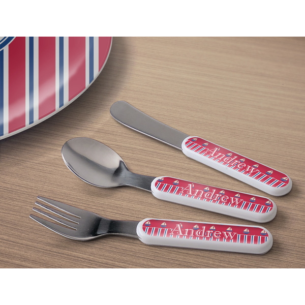 Sail Boats & Stripes Kids Flatware w/ Plate