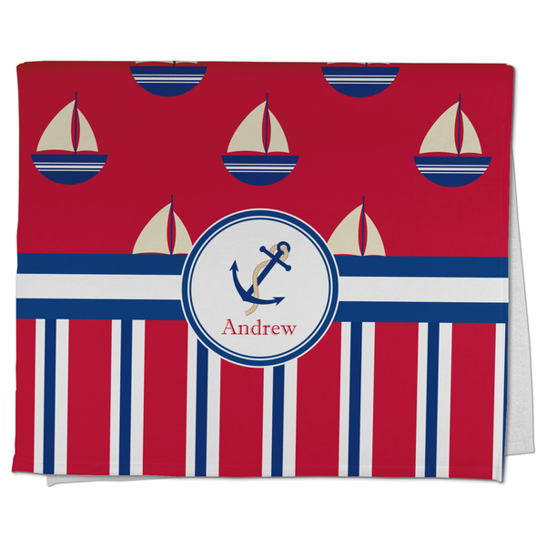 Custom Sail Boats & Stripes Kitchen Towel - Poly Cotton w/ Name or Text