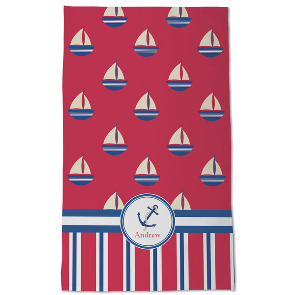 Sail Boats & Stripes Kitchen Towel - Poly Cotton - Full Front