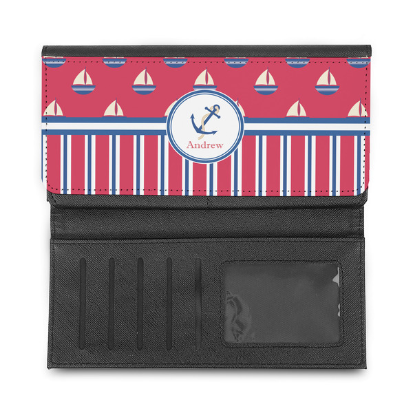 Sail Boats & Stripes Ladies Wallet - Half Way Open