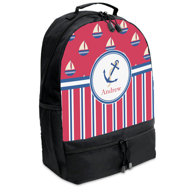 Custom Sail Boats & Stripes Backpacks - Black (Personalized)