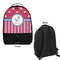 Sail Boats & Stripes Large Backpack - Black - Front & Back View