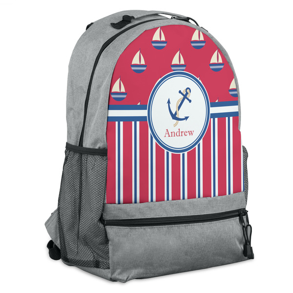 Custom Sail Boats & Stripes Backpack - Grey (Personalized)