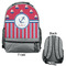 Sail Boats & Stripes Large Backpack - Gray - Front & Back View