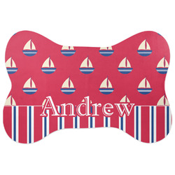 Sail Boats & Stripes Bone Shaped Dog Food Mat (Personalized)